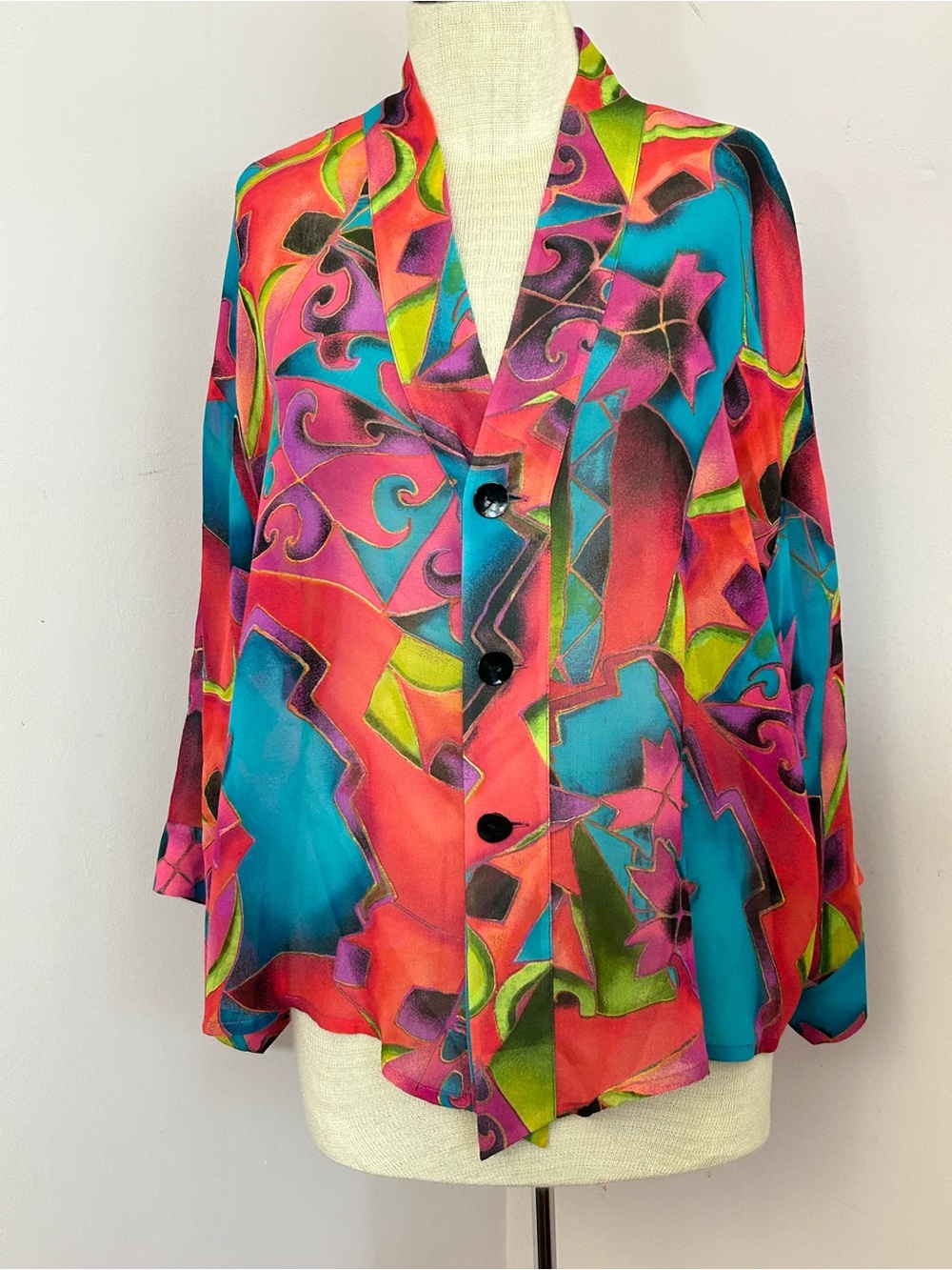 Chico’s Vibrant Printed Silk Blouse 2 Medium